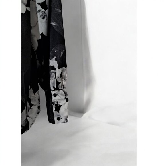 Worthington Satin Black & White Orchids 4 Long sleeve Blouse Petite XXL - Picture 13 of 16